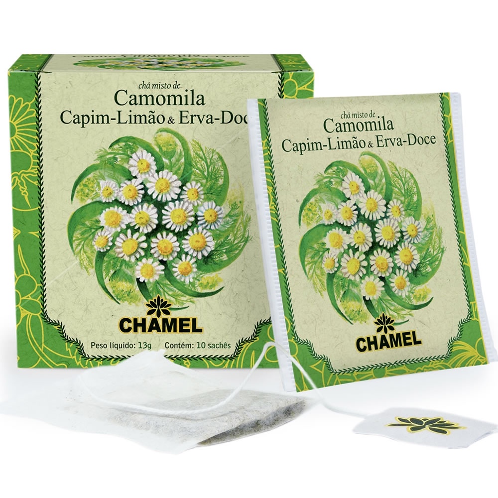 Chá Misto de Camomila, Capim Limão e Erva Doce com 10 Sachês - Chamel