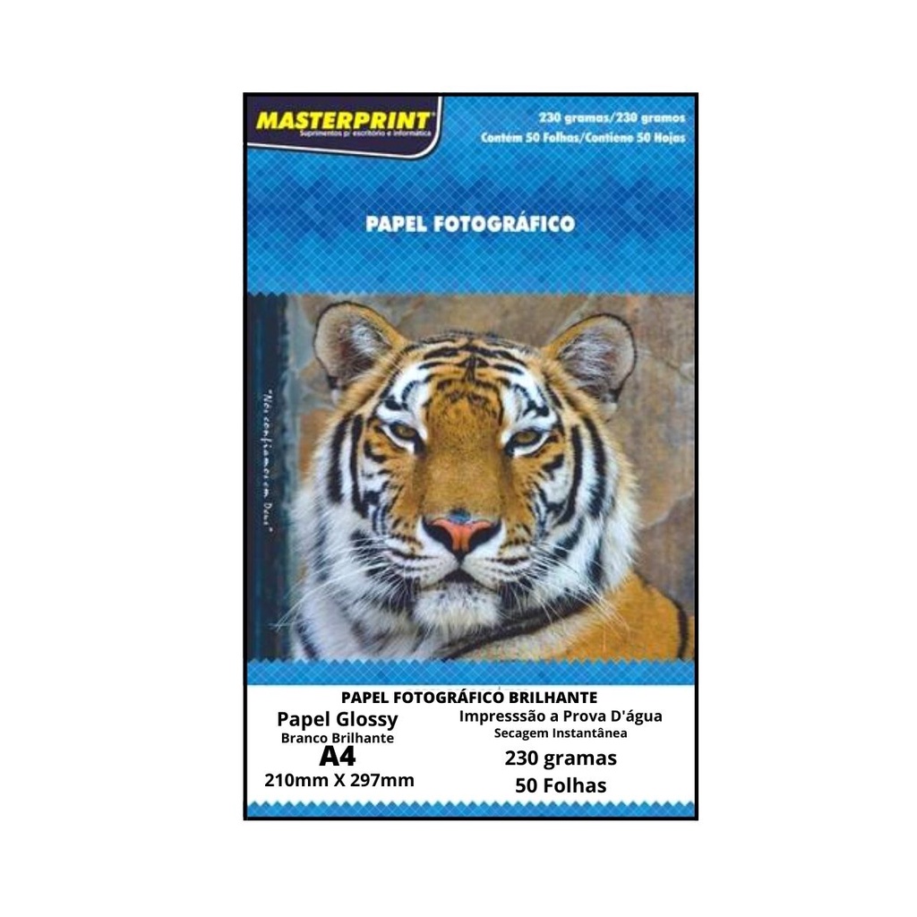Papel Fotográfico 230G Glossy (Brilhante) 50 Fls A4 Sem Adesivo - MASTERPRINT