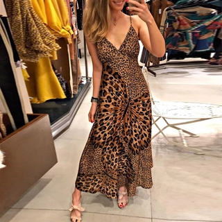 (Cherisp) Vestido Longo Feminino Com Decote Em V Amplo Sem Manga Com Estampa De Borboleta / Leopardo Para Boates / Praia