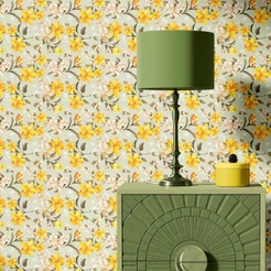 Papel Parede Autocolante Floral Lírios Amarelo Lavável