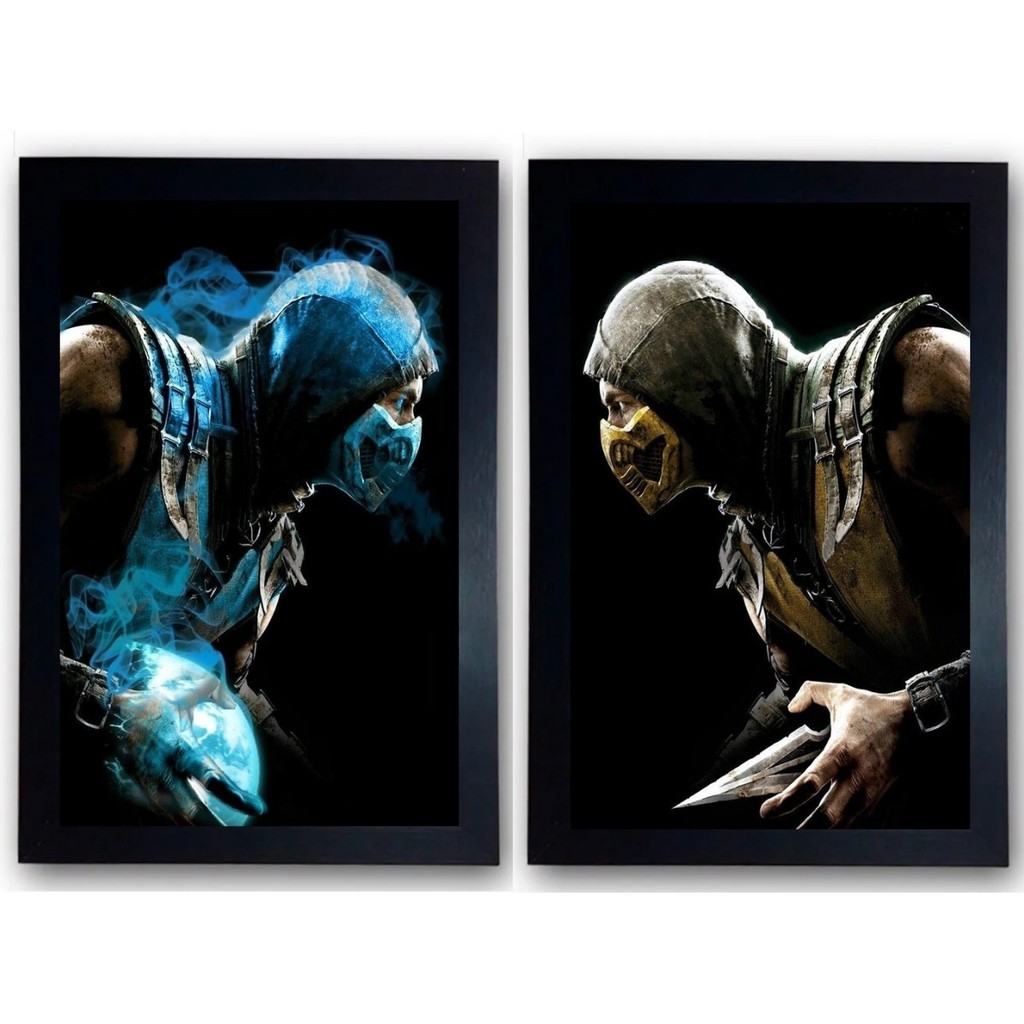 Kit 02 Quadro Game Mortal Kombat Sub-zero X Scorpion A4 20x30 cm