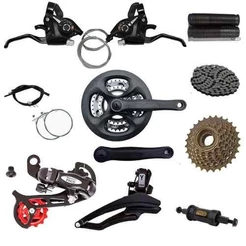 KIT TRANSMISSÃO 21V PARA BICICLETA ARO 26 E 29 COM CORRENTE, CATRACA, RAPID FIRE E CÂMBIOS