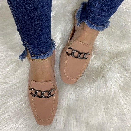 Mule Feminino Muller Sandália Detalhe Corrente Bico Quadrado Tendência  Cores do Verão
