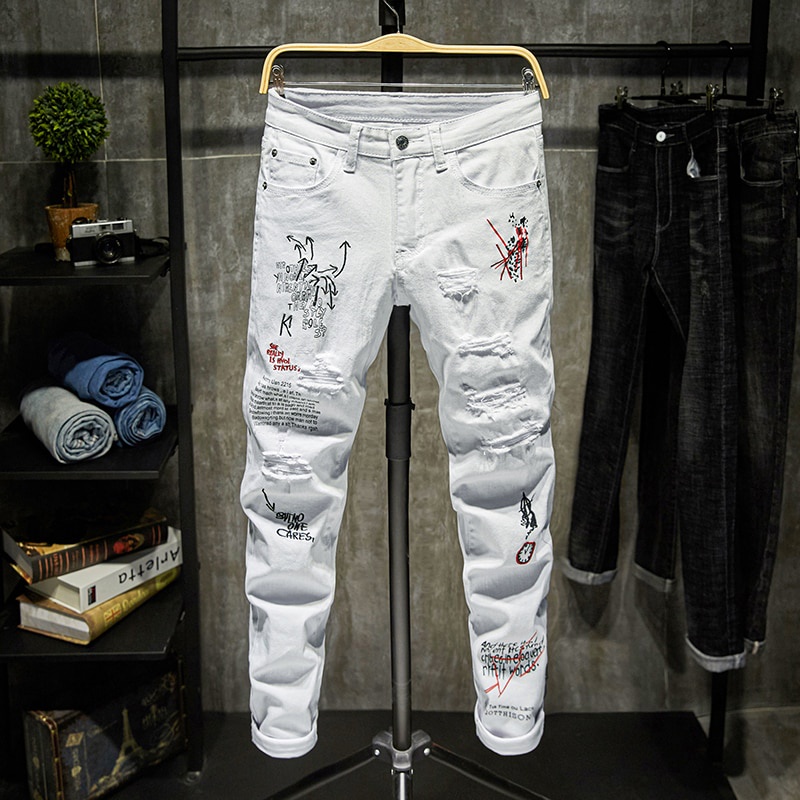 Nova tendência jeans com estampa retrô, calças Y2K soltas calças