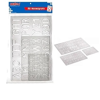 Kit Normógrafo Com 3 Réguas De Letras E Números Waleu em Oferta na Shopee