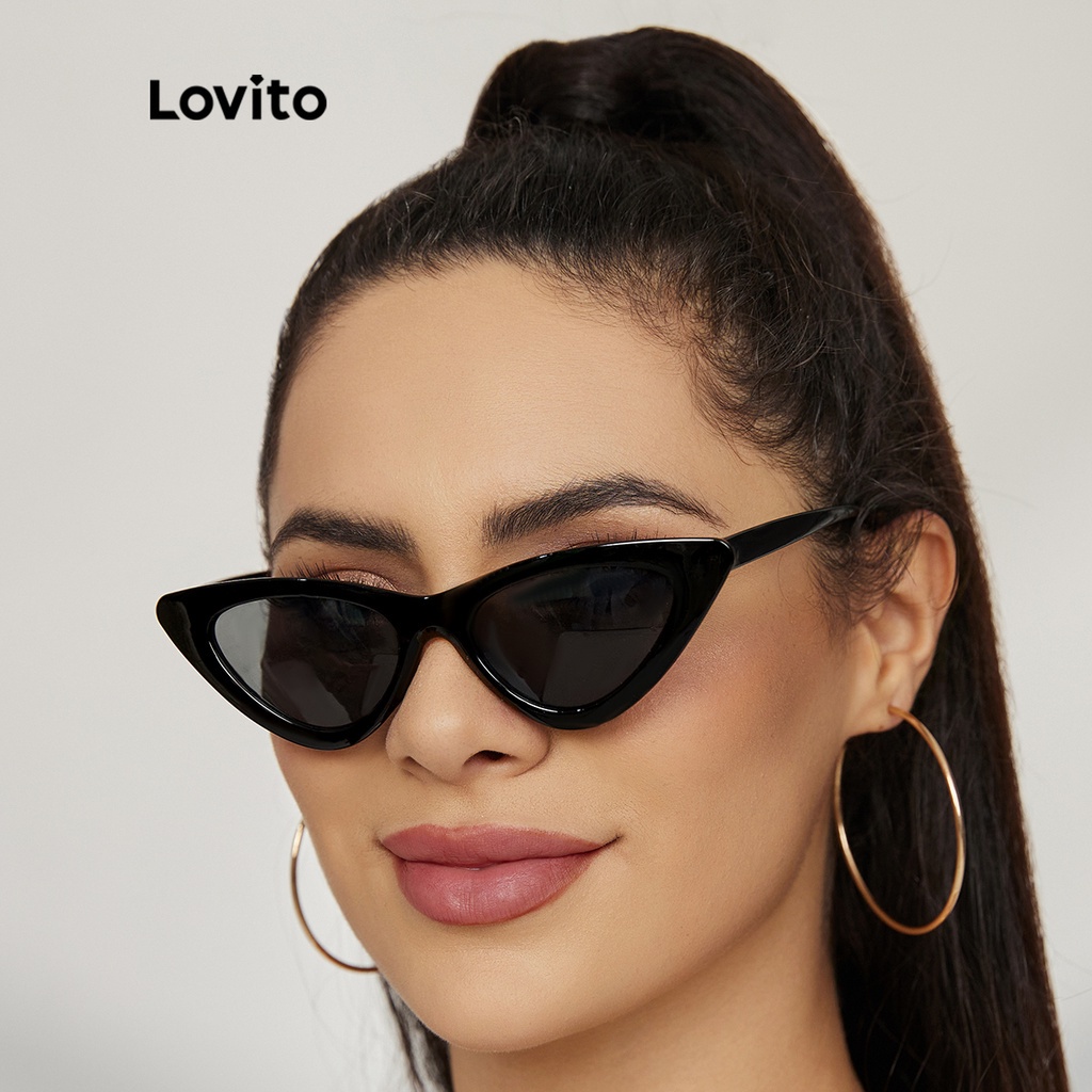 Lovito Óculos de Sol Casual Liso com Caixa de Óculos L17M183 (Preto)