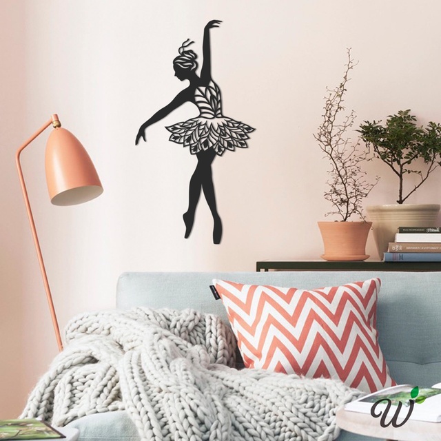 Aplique 3D Escultura de Parede Bailarina Lumière /Quadro Decorativo Vazado em MDF Preto Premium
