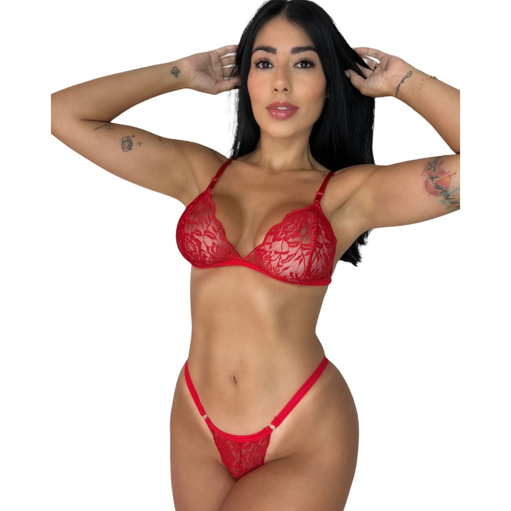 Promo O Conjunto Renda Sexys Sem Bojo Transparente Sensual Conjunto