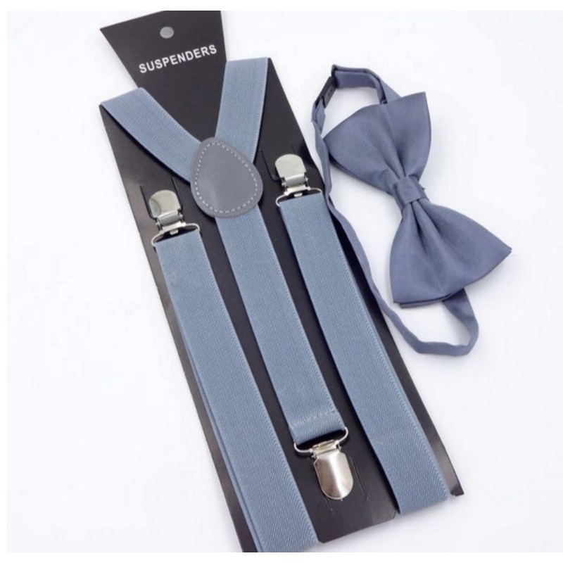 kit suspensório ajustável adulto masculino e feminino cinza escuro gravata