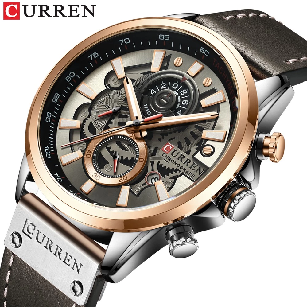Curren Relógio Masculino Multifuncional Com Pulseira De Couro E Cronógrafo À Prova D'água 8380 XS