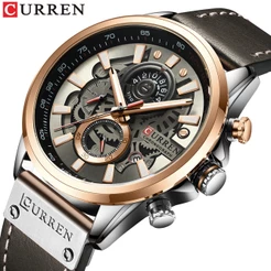 Curren Relógio Masculino Multifuncional Com Pulseira De Couro E Cronógrafo À Prova D'água 8380 XS