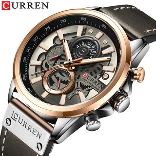 Curren Relógio Masculino Multifuncional Com Pulseira De Couro E Cronógrafo À Prova D