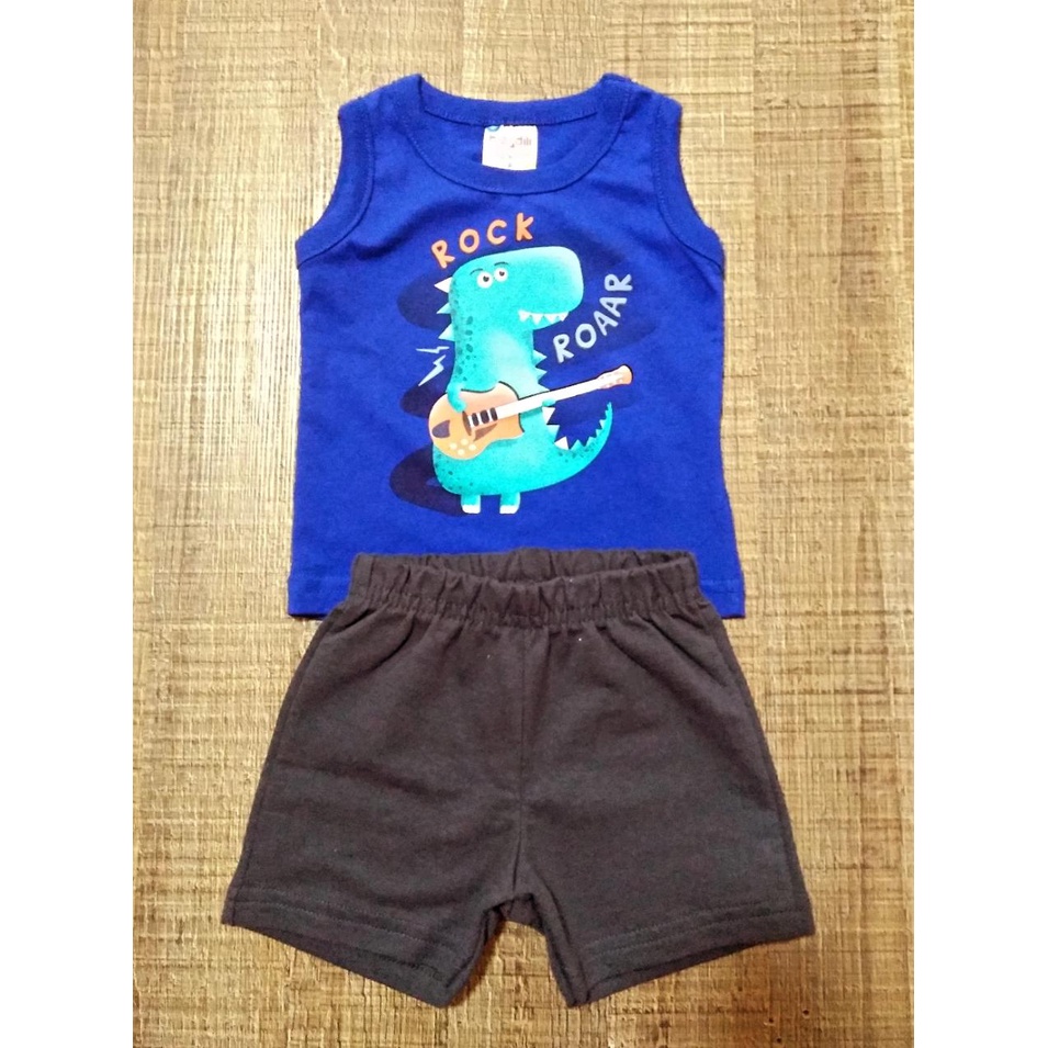 Conjunto Roupa de Bebê Brandili Menino Verão Infantil Masculino Shorts Moletinho e Camiseta