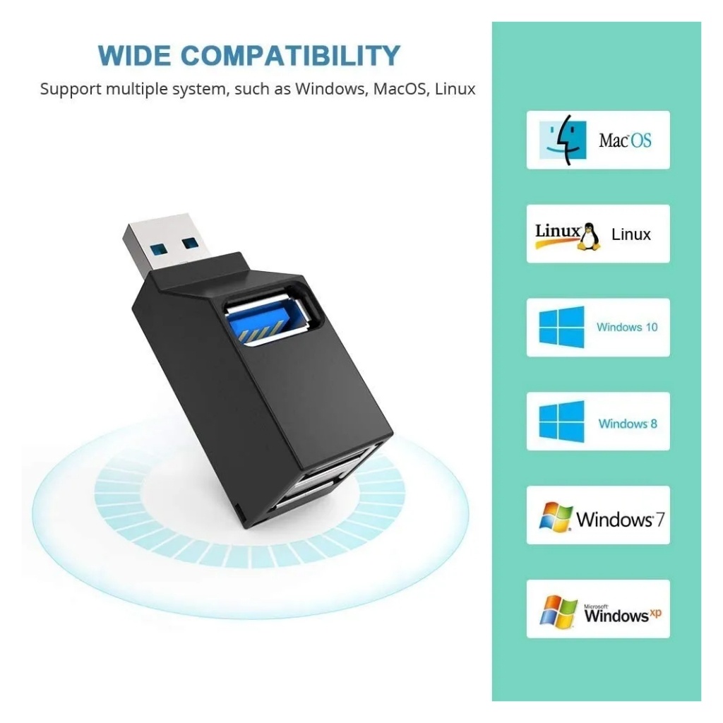 Mini Hub Usb 3.0 C/ 3 Portas 1 x 3.0 Alta Velocidade + 2 x 2.0 Preto ...