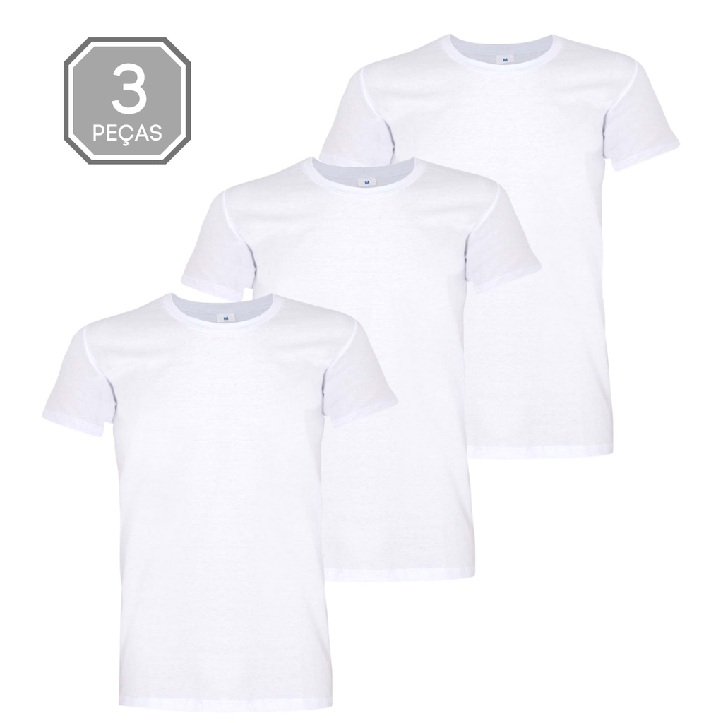 Kit 3 Camisetas Brancas Algodão Básica Camisa Lisa Atacado
