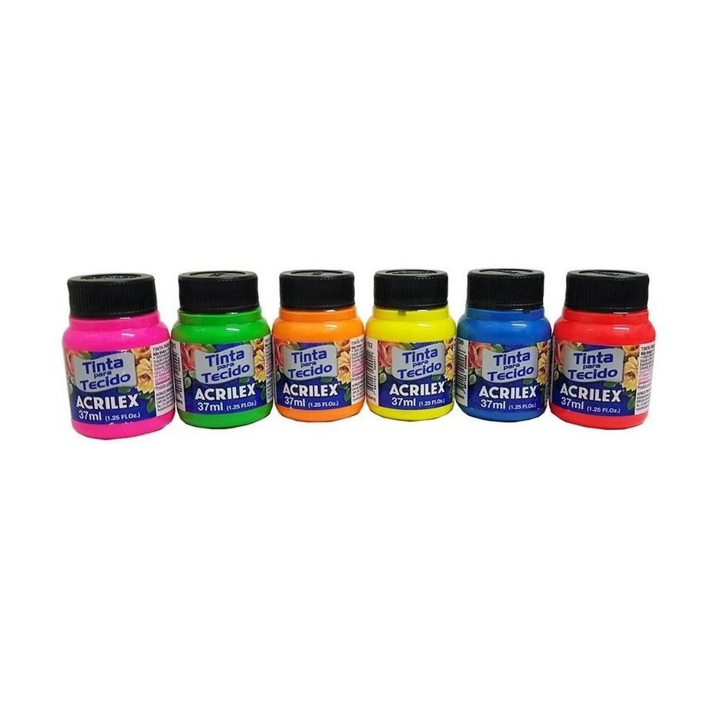 Kit 6 Tinta De Tecido Fluorescente 37ml Acrilex