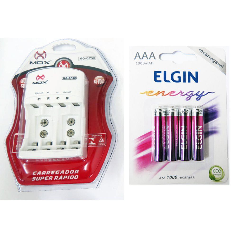 Pilha Recarregavel Aa 2500mah C/4 Elgin + Carregador CP50 Mox