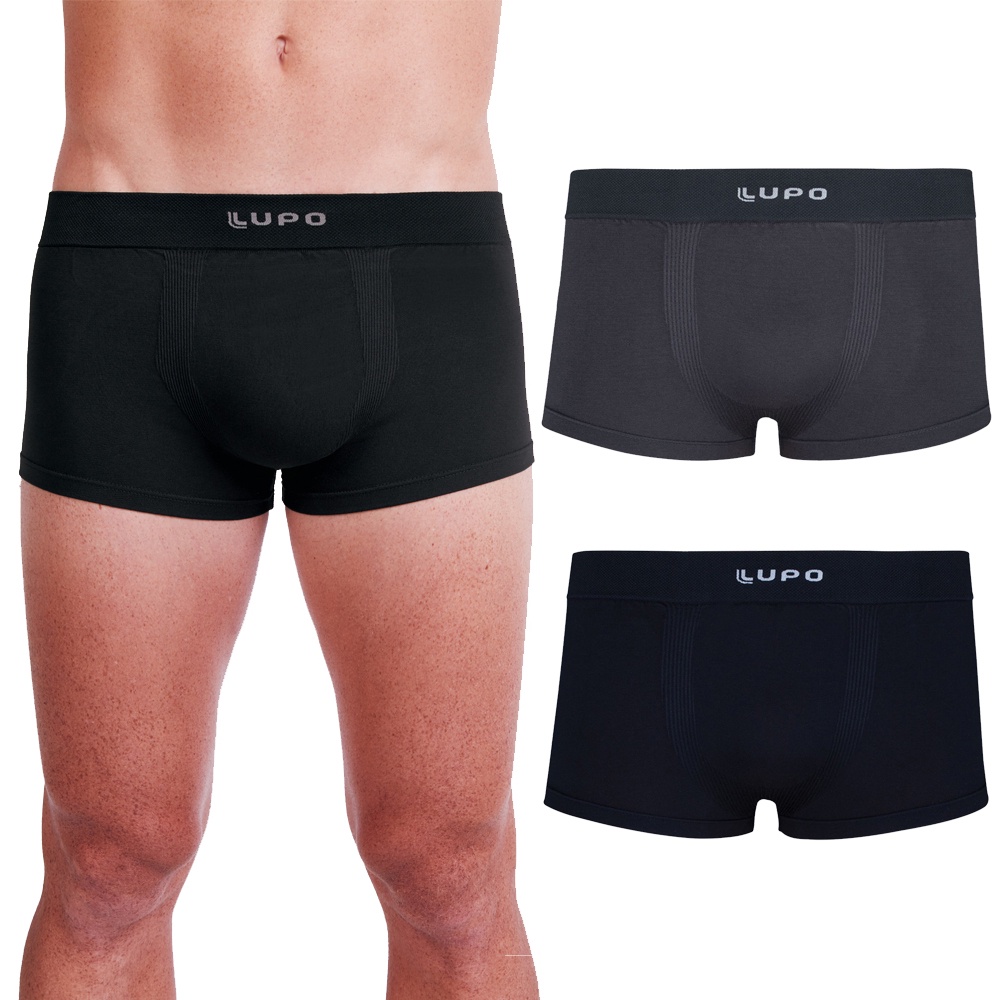 Cueca Box Boxer Lupo Sunga Micromodal Antimicrobial Sem costura Confortavel Basica Lisa Neutra Preta Grafite Masculina