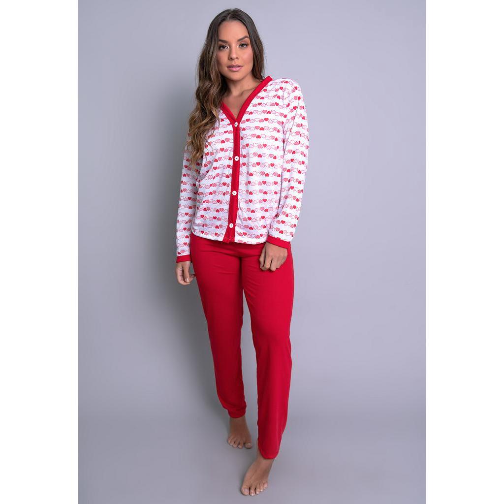 Pijama Longo Adulto Feminino Blusa Aberta Botões E Calça Mvb Modas