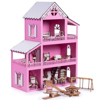 Casinha De Boneca Polly Mdf+36 Móveis Branco+parquinho+ Nome em Oferta na Shopee