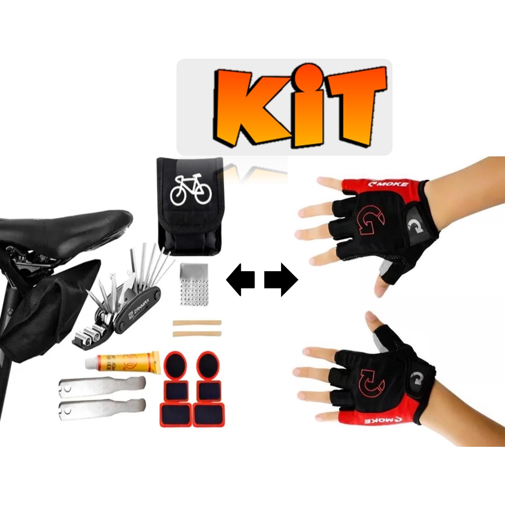 Kit Luva De Ciclismo Meio Dedo Gel Ciclista Bike Bicicleta Kit Reparo