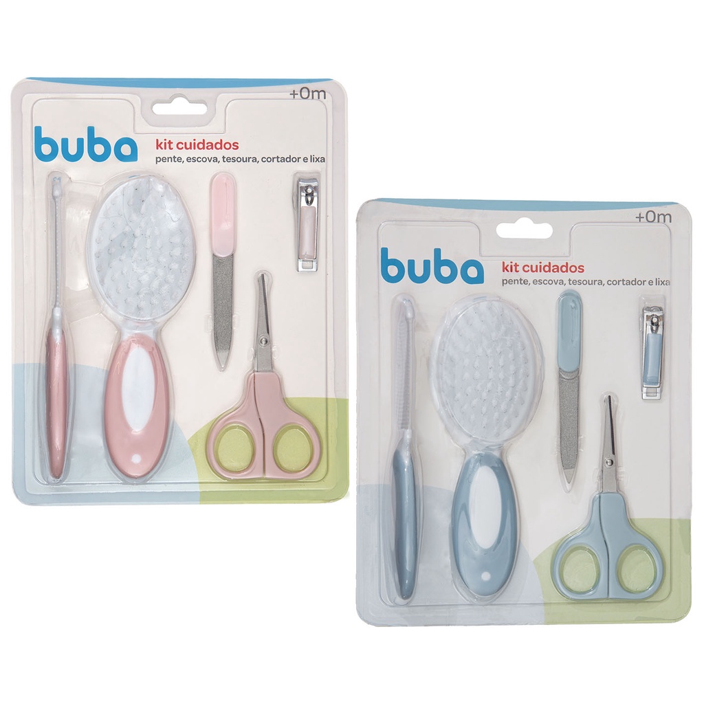 Kit Cuidado Buba e Higiene Bebê Pente Escova e Cortador de unha Buba lixa Azul Rosa em Oferta na Shopee