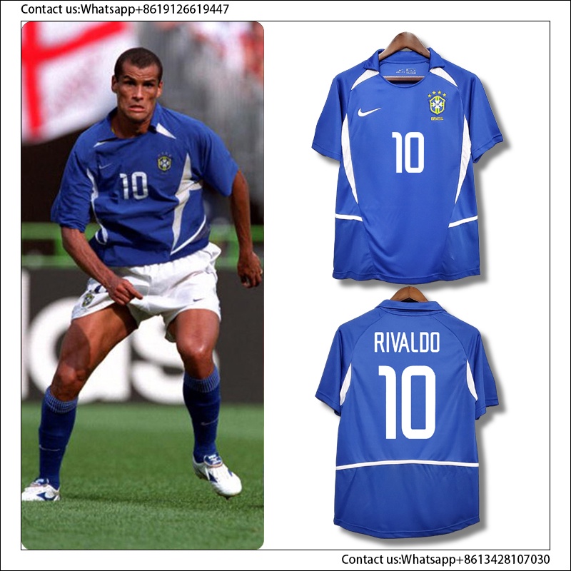 Camisa De Futebol Brasil II Rivaldo Azul Camiseta 2002 - Desconto no Preço