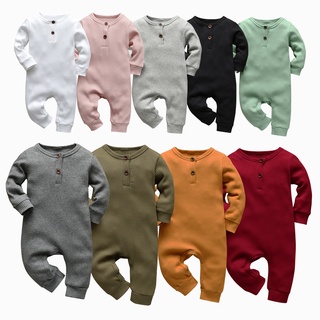 10 Cor Meninos Meninas Romper Do Bebê Recém-Nascido De Malha De Algodão Com Nervuras Manga Longa Sólida Macacão Criança Roupas Outfits