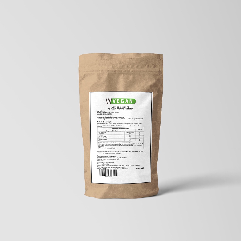 Leite de Coco em pó 500g 500 gramas Embalagem Refil WVegan