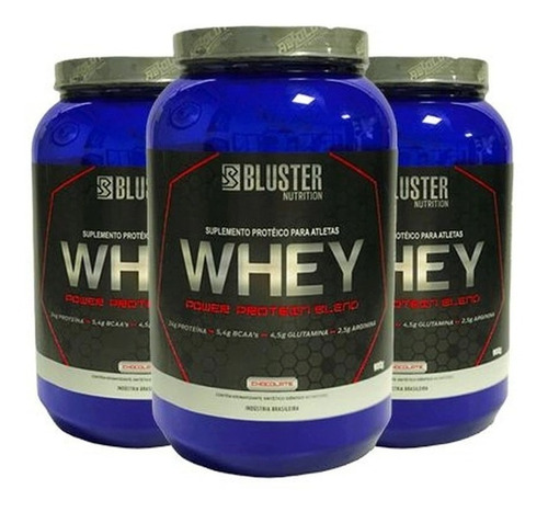 Kit 3 Whey Protein Power 900g Bluster Nutrition -