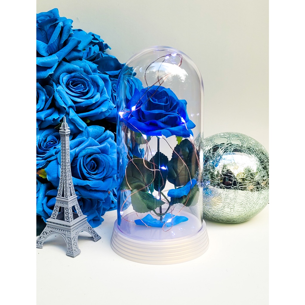 Luminária A Rosa Encantada Azul A Bela E A Fera O Pequeno Príncipe Grande LED FRIO Base Cor Pérola