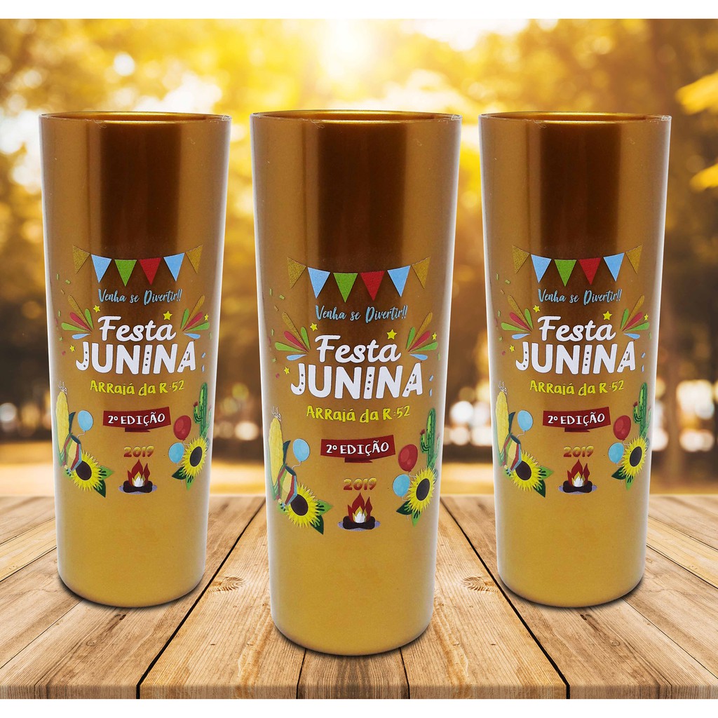 20 Copos Long Drink Dourado Personalizado Festa Junina | Shopee Brasil