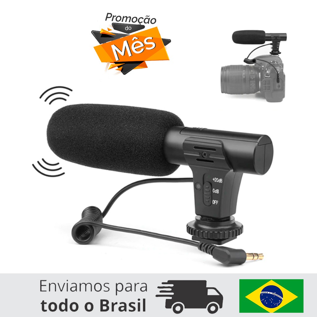 Microfone Shotgun Dslr Direcional Camera Canon/Nikon