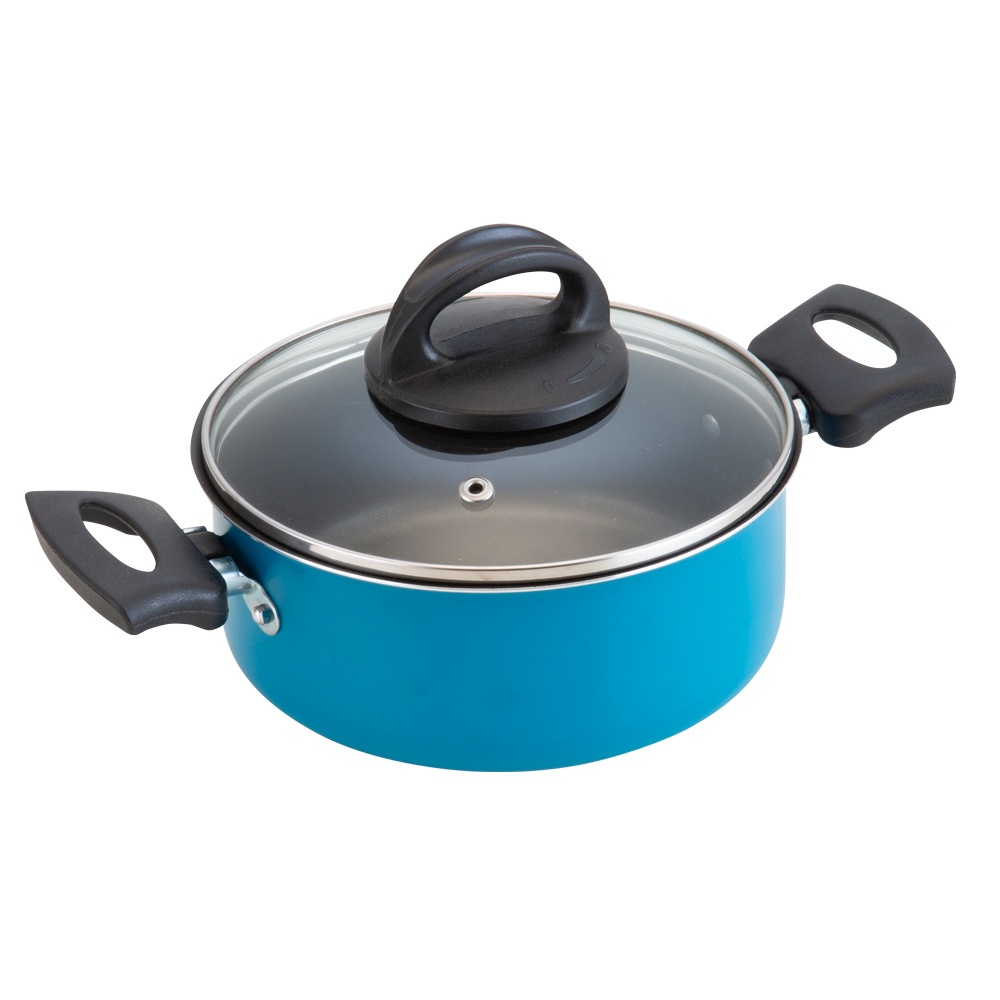Caçarola Antiaderente Tampa Vidro 24Cm 4L Azul Nacional - Home & Living
