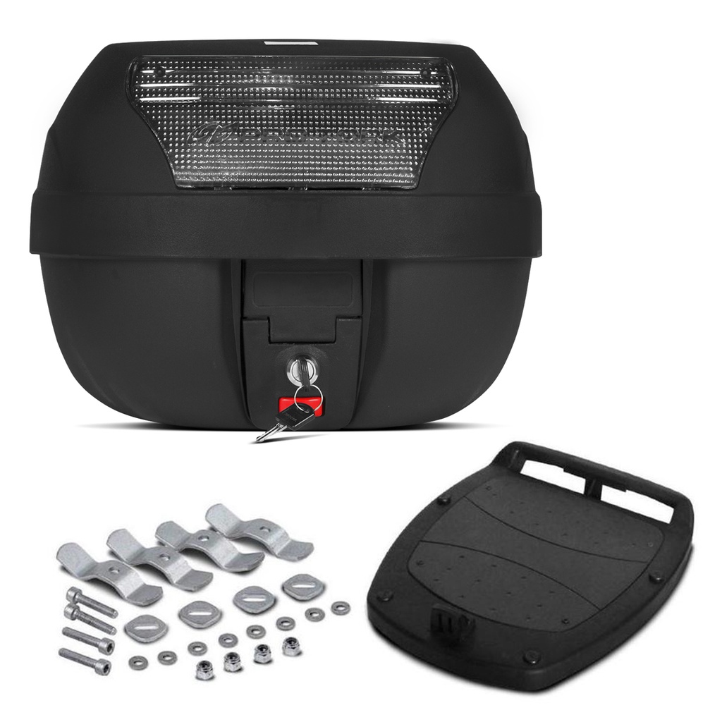 Baú Bauleto Moto Motoboy 28 Litros Lente Cristal Pro Tork Com Conjunto de Fixação E Fechadura Chave em Oferta na Shopee