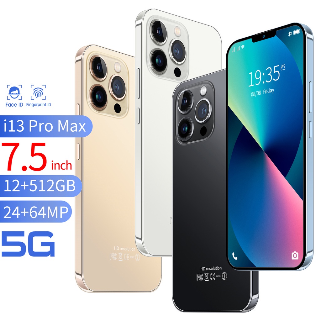 i13 Pro Max Smartphone 7.2 Polegada 12 Gb De RAM 512 ROM Face Camera & Fingerprint Desbloquear Tela Dual SIM Cartão De Telefone Móvel (Memória Opcional)