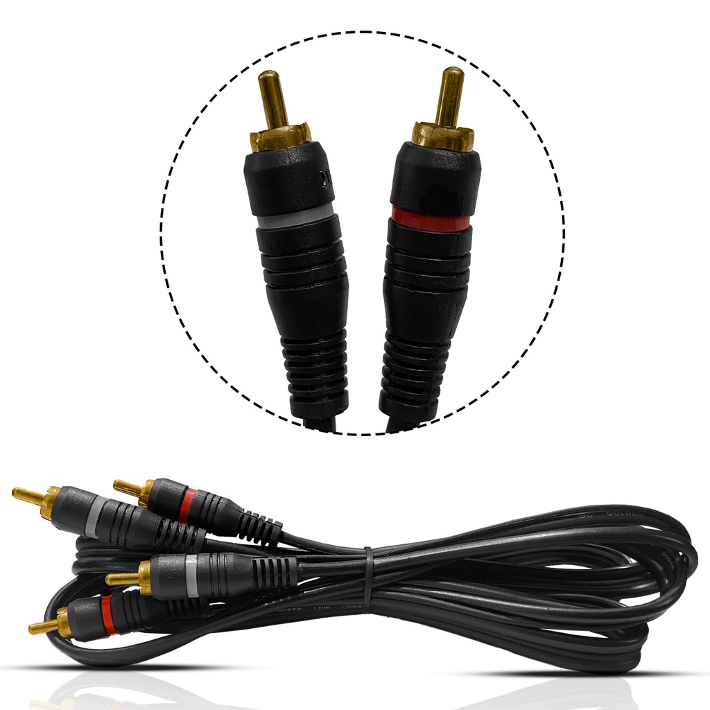 Cabo Rca Blindado Pontas Preto 1,5 Metros Emborrachado em Oferta na Shopee