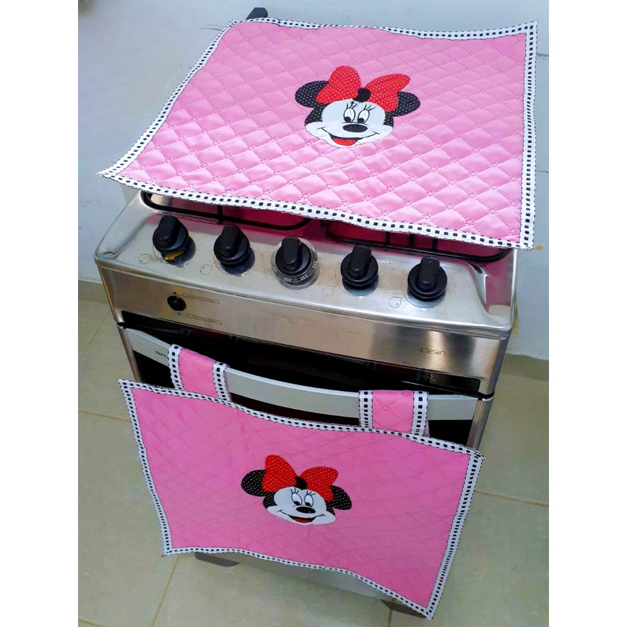 Kit fogão capa de forno + toalha pra tampa 2 peças fogão Minnie Cupcake 4 bocas cozinha