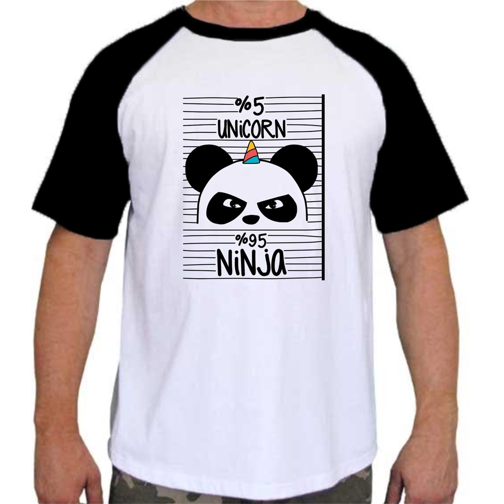 Camiseta Raglan Estampa Divertida 5% Unicórnio 95% Ninja 34