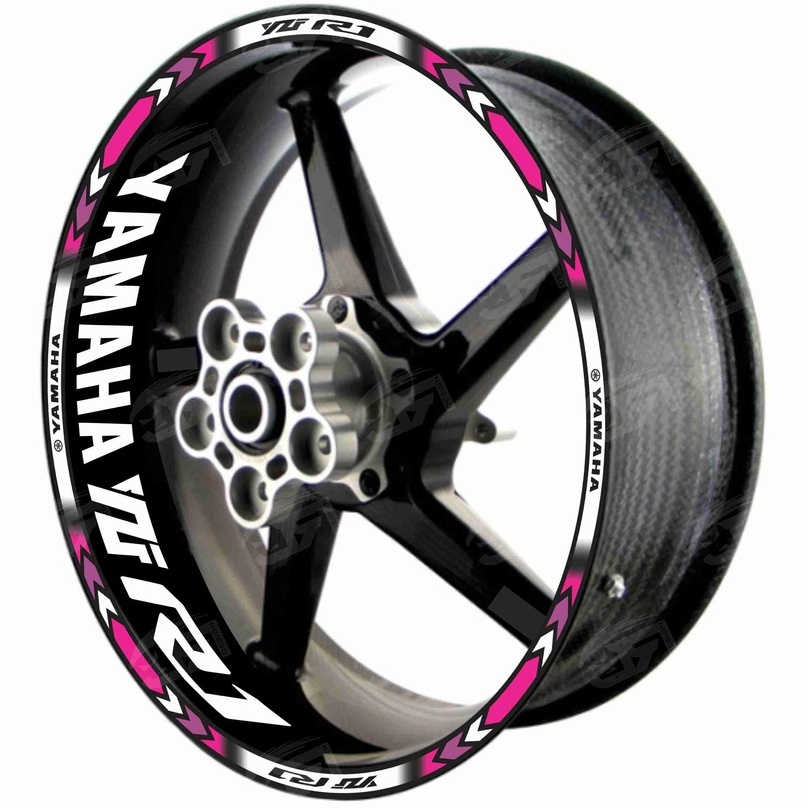 Adesivo Friso Refletivo Roda Moto Yamaha YZF R1 YZF R1000 + Adesivos Internos M01 pink