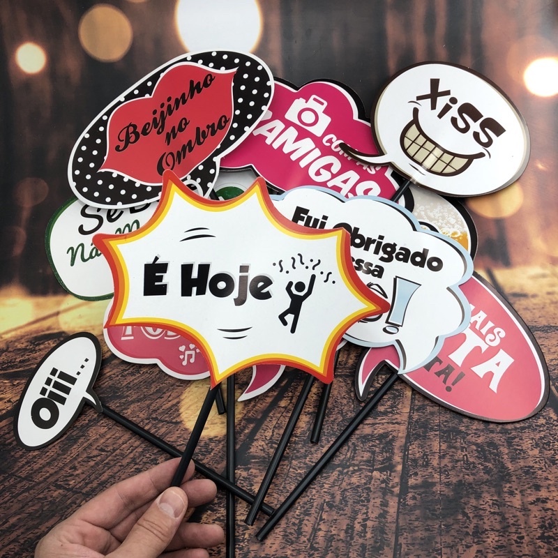KIT 10 PLAQUINHAS DIVERTIDAS SELFIE PARA FESTAS (COD 08) em Oferta na Shopee