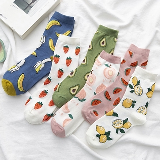 Harajuku Bonito Abacate Abacaxi Novidade Meias Mulheres Kawaii Frutas Meias Planta Engraçado Meias