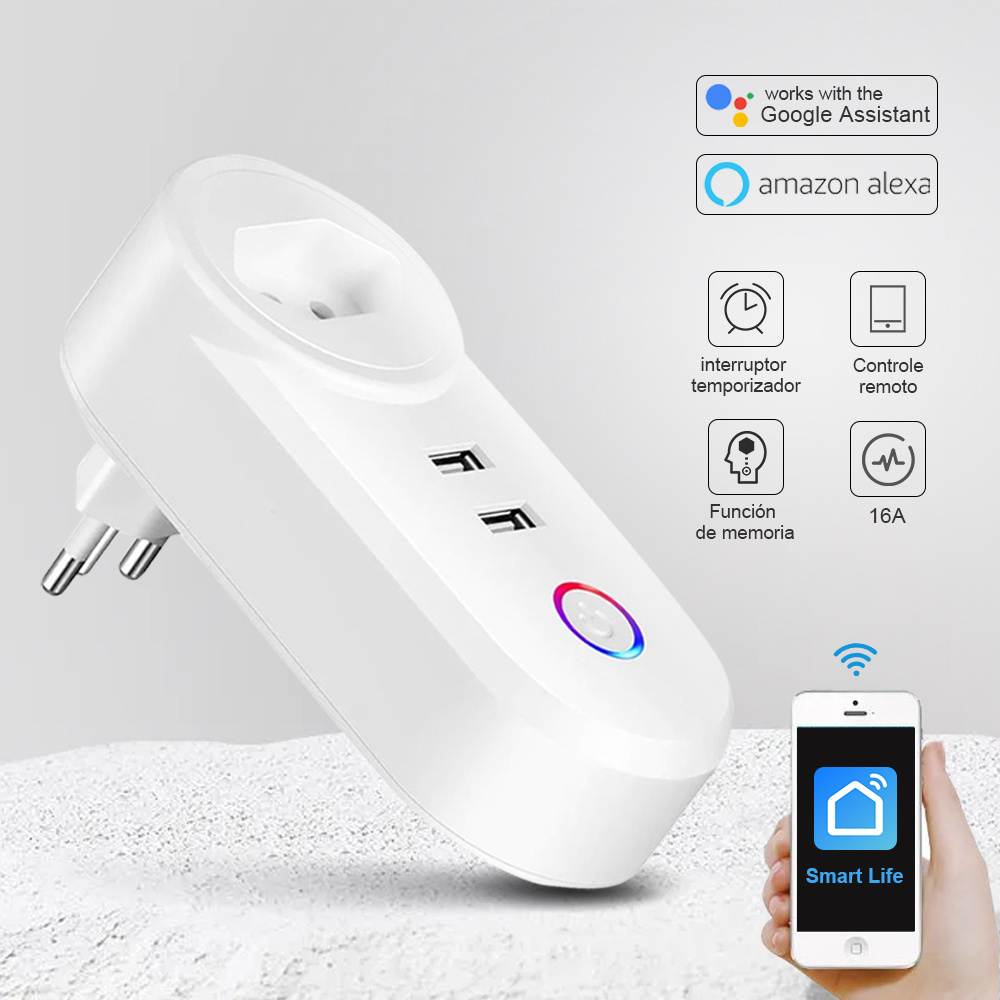 Tomada Wifi Inteligente Smart 16A Dois USB APP Automação Residencial