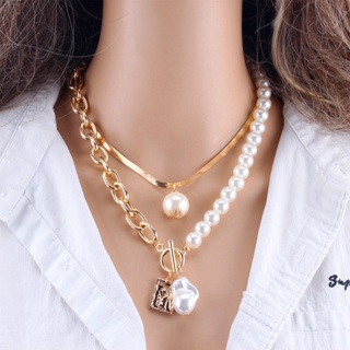 Moda 2 Camadas Pérolas Geométricas Pingentes Colares Para As Mulheres De Metal Ouro Cobra Cadeia Novo Design De Presente Da Jóia em Oferta na Shopee