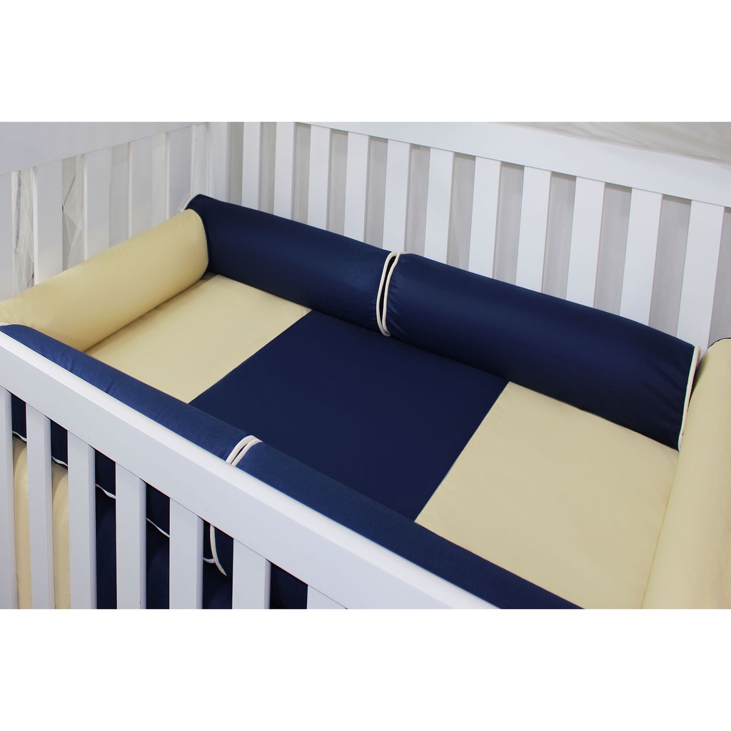 Kit Rolinho Berço Marinho Com Caqui Protetor 06 Peças