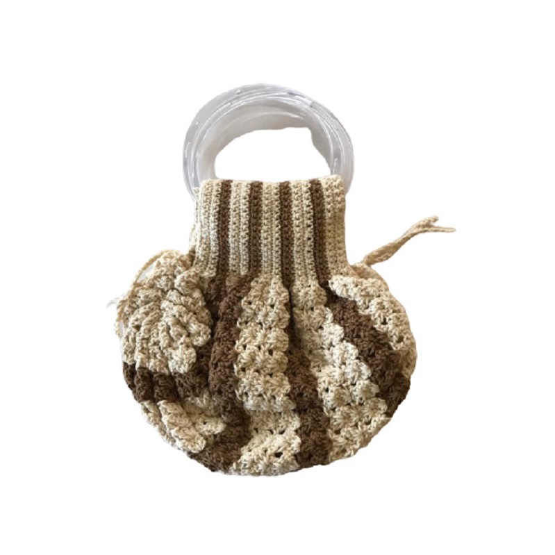 Bolsa Clutch Feminina Pequena Crochê Artesanal Bege e Marrom Alça Argola
