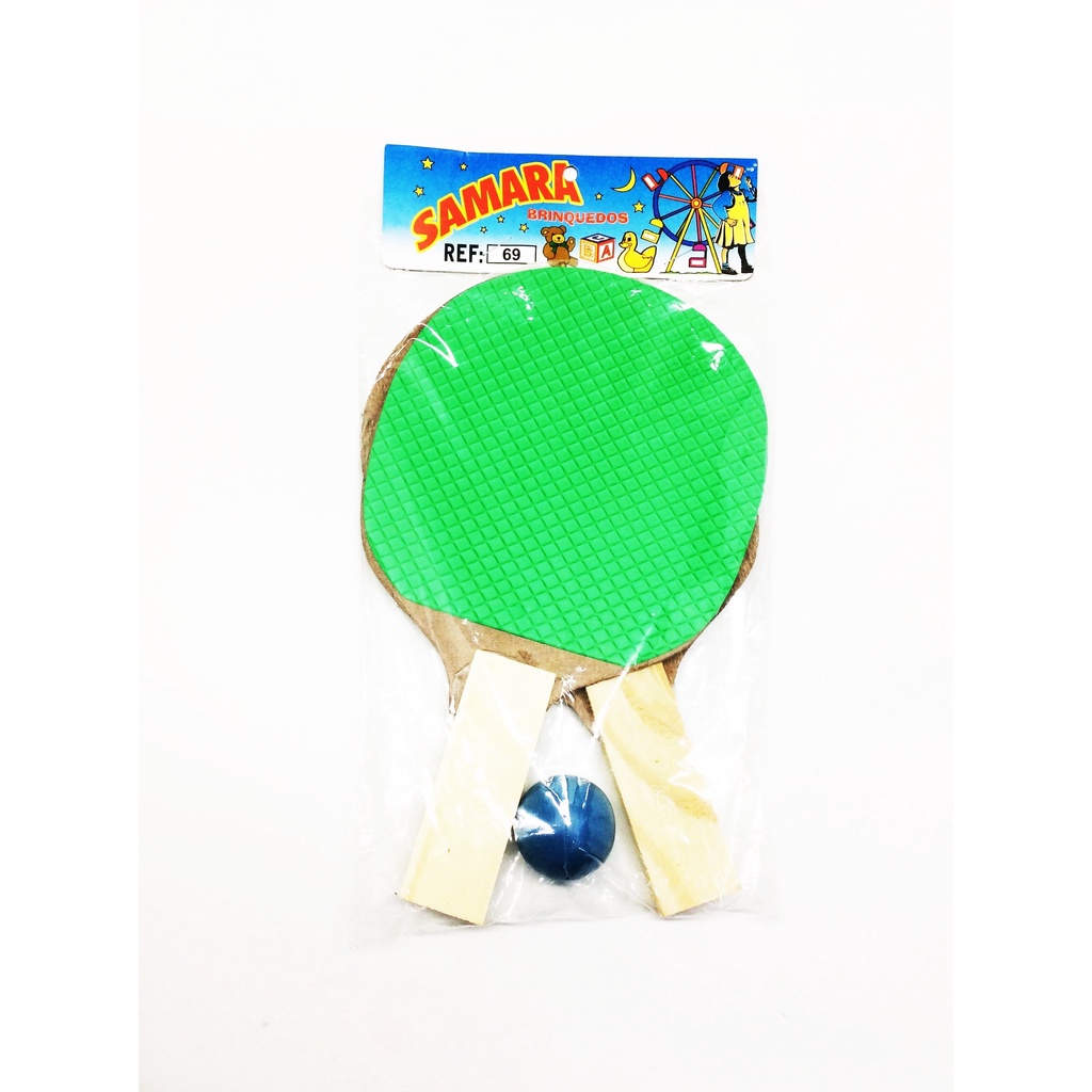 Raquetes de Ping-Pong de Eva com Cabo de Madeira + Bolinha - Brinquedo Infantil