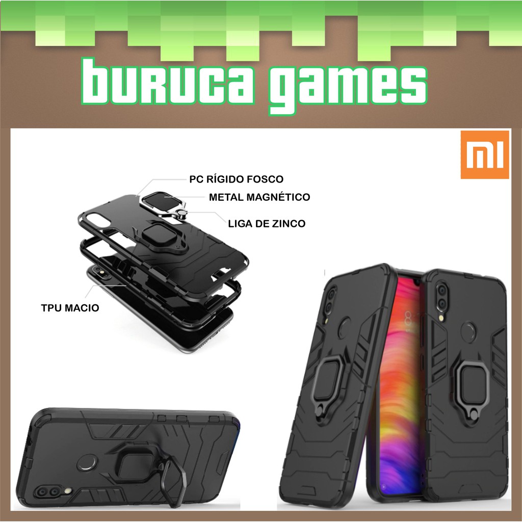 Capa armadura anti-impacto com anel anti queda para celulares Xiaomi em Oferta na Shopee