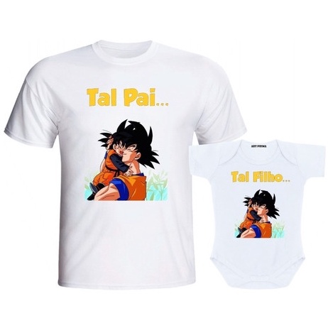 kit de 3 peças Camisa adulto + camisa infantil + Body Goku Tal Pai Tal Filhos Dragon Ball Anime Heroi