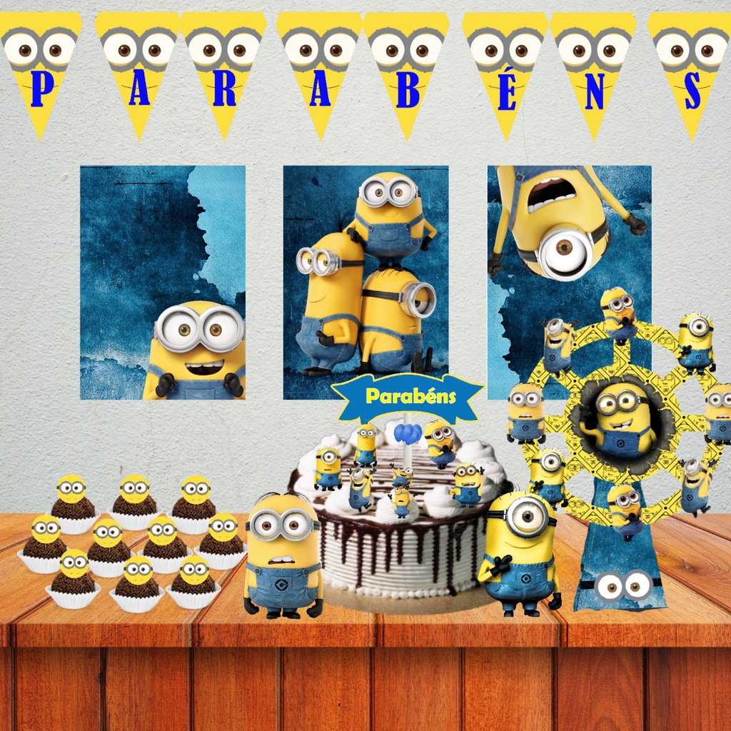 Kit decoração Minions aniversario monta facil juvenil só um bolinho festa em casa